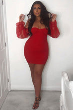 Load image into Gallery viewer, Barbie Red Sheer Sleeve Bustier Detail Bodycon Mini Dress - FabBossBabe
